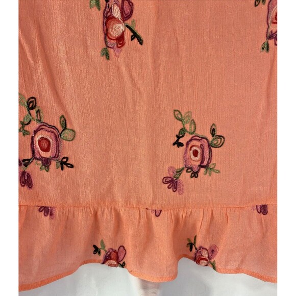 Fig And Flower Anthropologie Women’s Large Blouse Orange Embroidery Flowers Boho - Picture 7 of 10